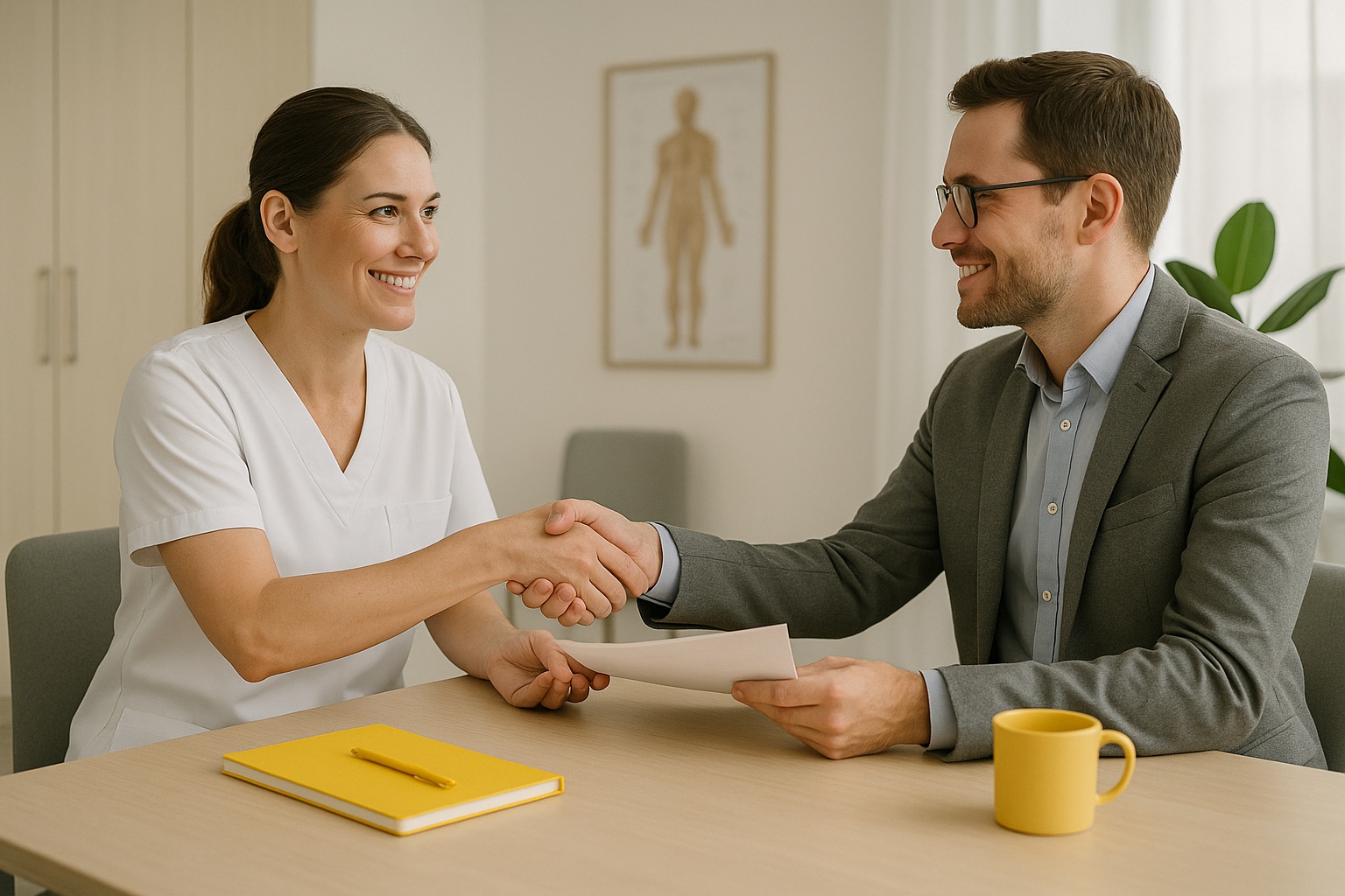 Strategische Partnerschaft - Professioneller Handschlag zwischen medizinischer Fachkraft und Geschäftspartner
